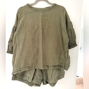 Apiece Apart Delle tee and trail shorts linen set in olive